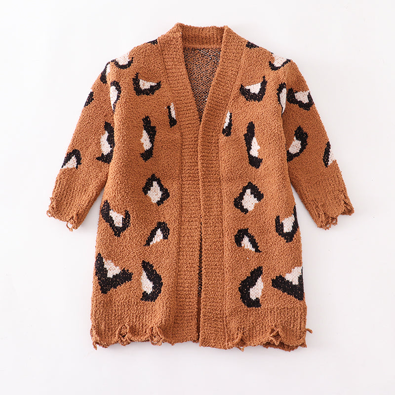 (In Stock Q07-01-01)Mommy and Me Leopard Brown Sweater Cardigan