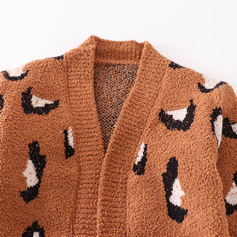 (In Stock Q07-01-01)Mommy and Me Leopard Brown Sweater Cardigan