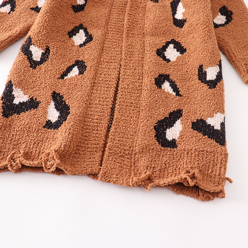 (In Stock Q07-01-01)Mommy and Me Leopard Brown Sweater Cardigan