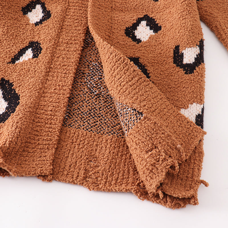 (In Stock Q07-01-01)Mommy and Me Leopard Brown Sweater Cardigan