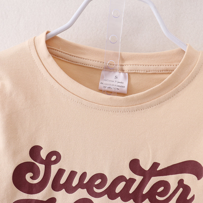 (In Stock E25-3-3)Girls Beige Top Plaid Skirt Set