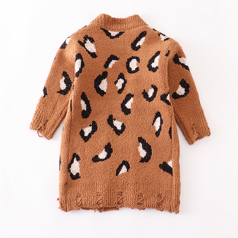 (In Stock Q07-01-01)Mommy and Me Leopard Brown Sweater Cardigan