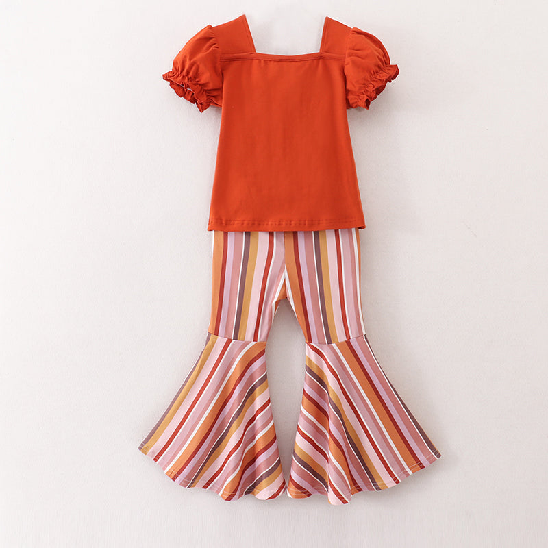 (In Stock E25-3-1)Girls Wild Child Cotton Shirt Stripe Flare Pants Set