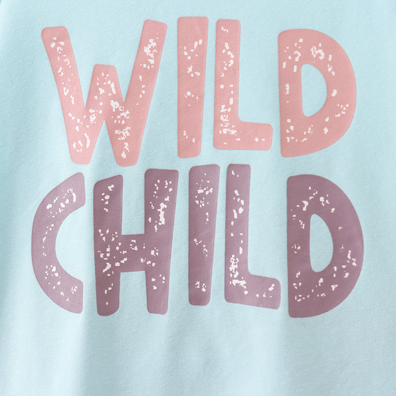 (In Stock E25-1-1)Fall Girls “WILD CHILD” Print Rid Fabric Pants Set