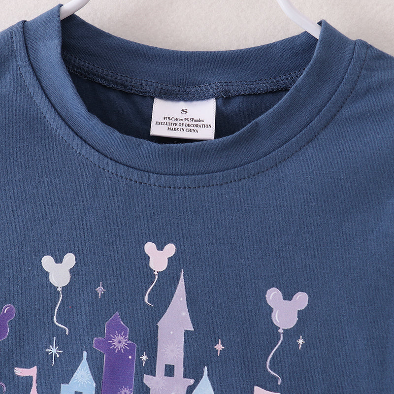 (In Stock E19-4-1)Mommy and Me Castle Print Top