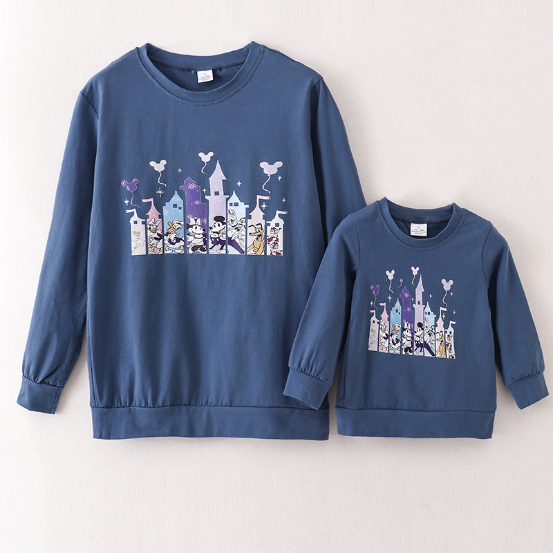 (In Stock E19-4-1)Mommy and Me Castle Print Top