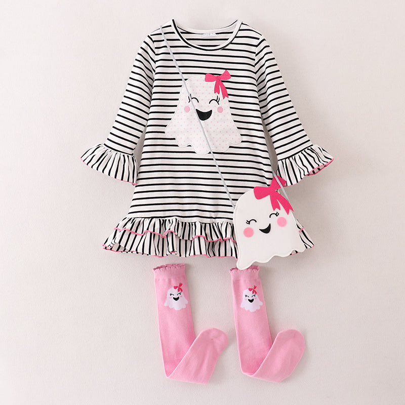 (In Stock)Girls Halloween Applique Dress with bag and socks