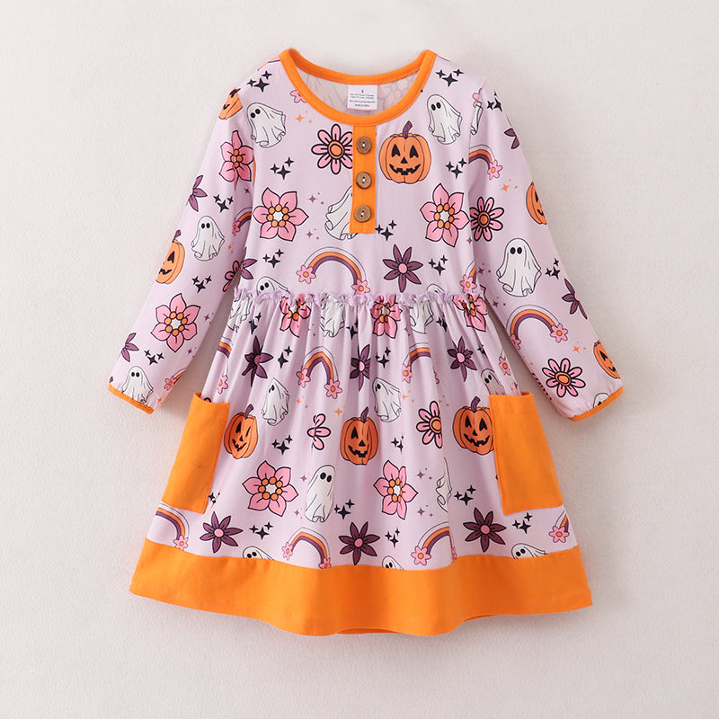 (In Stock)Girls Halloween Print Dress