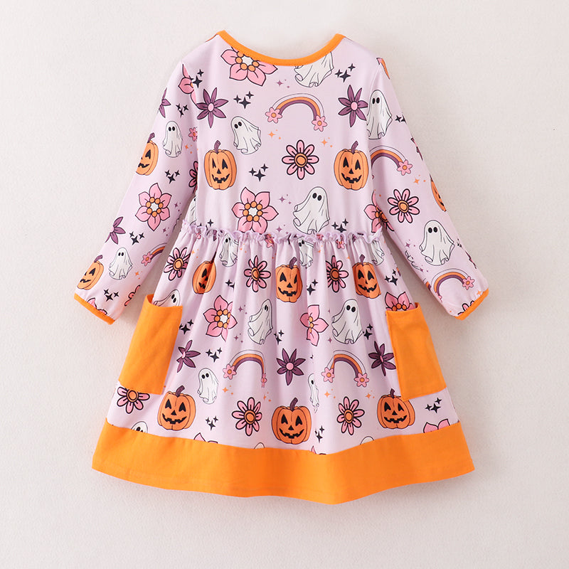 (In Stock)Girls Halloween Print Dress