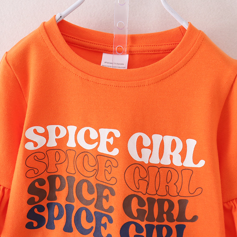 (In Stock E25-4-3)Girls Orange Top Plaid Skirt Set