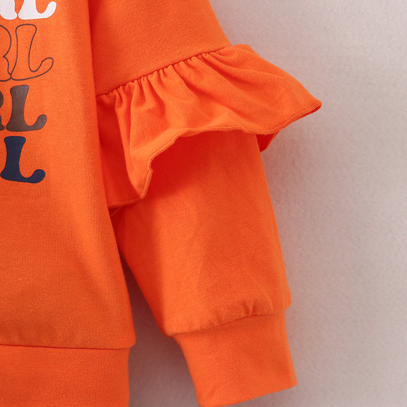 (In Stock E25-4-3)Girls Orange Top Plaid Skirt Set