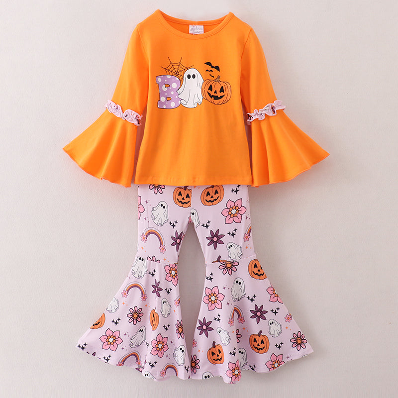 (In Stock E30-4-2)Girls Halloween Print Outfit Set