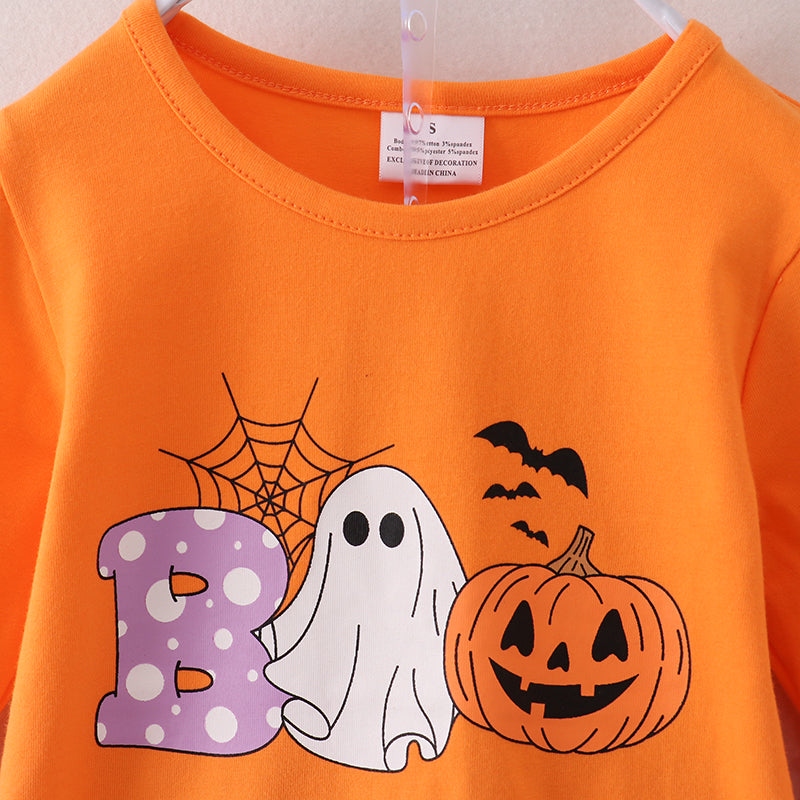 (In Stock E30-4-2)Girls Halloween Print Outfit Set