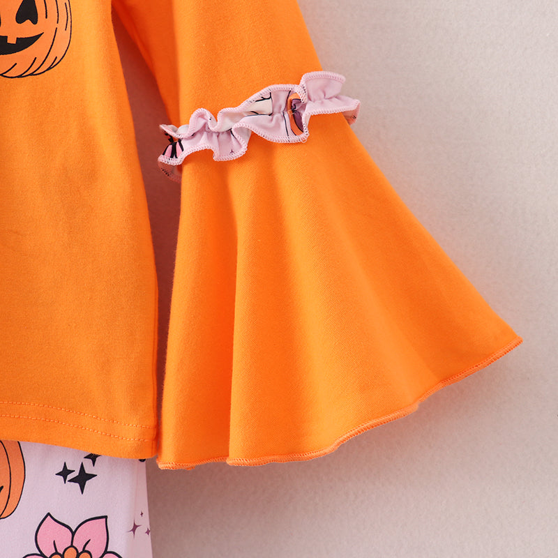 (In Stock E30-4-2)Girls Halloween Print Outfit Set