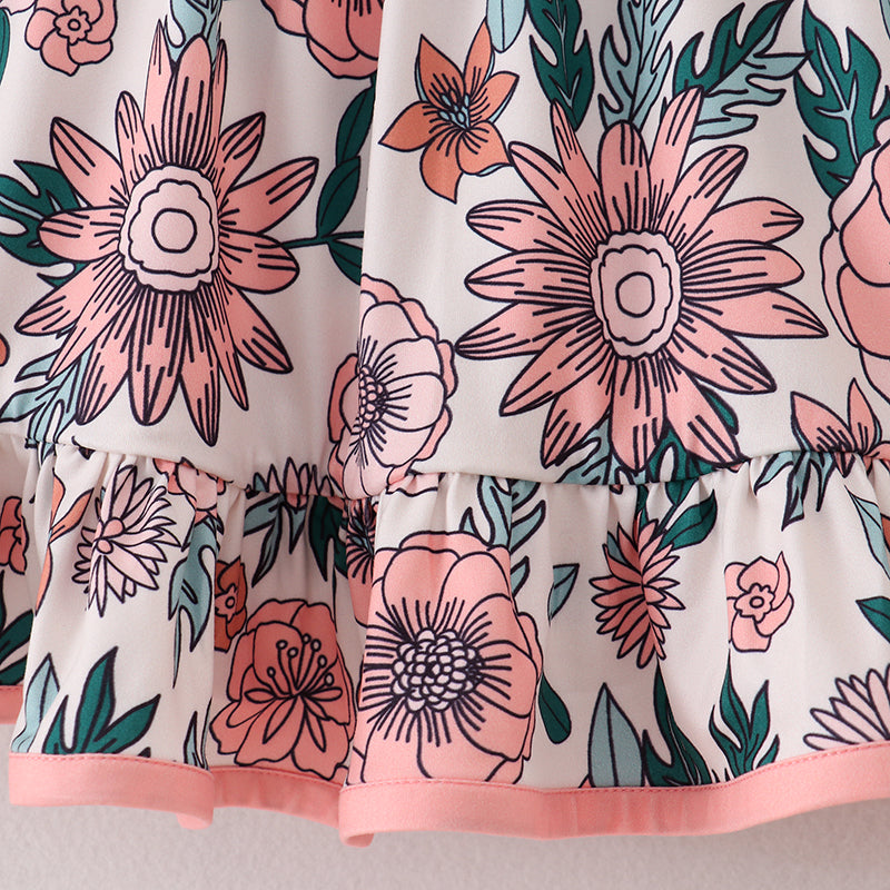 (In Stock A1-6-1)Girls Coral Floral Sleeveless Dress