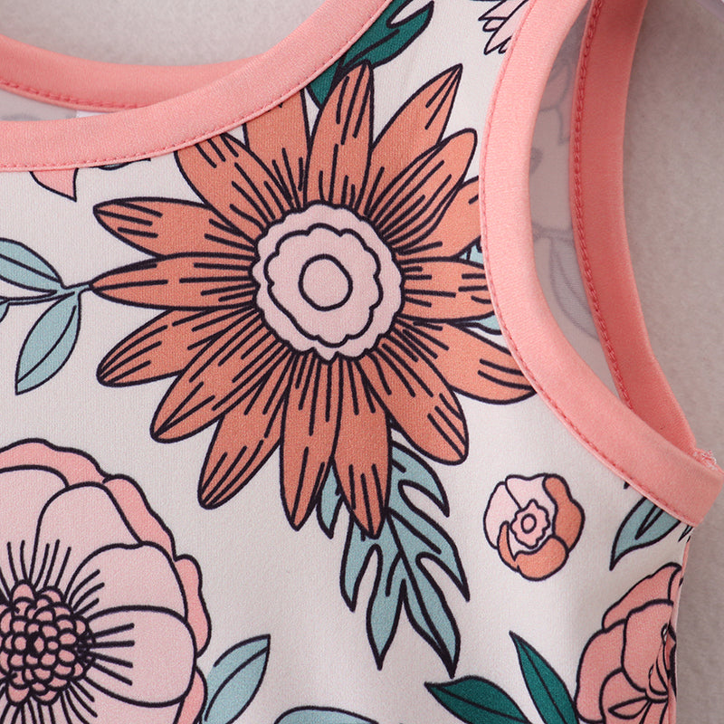 (In Stock A1-6-1)Girls Coral Floral Sleeveless Dress