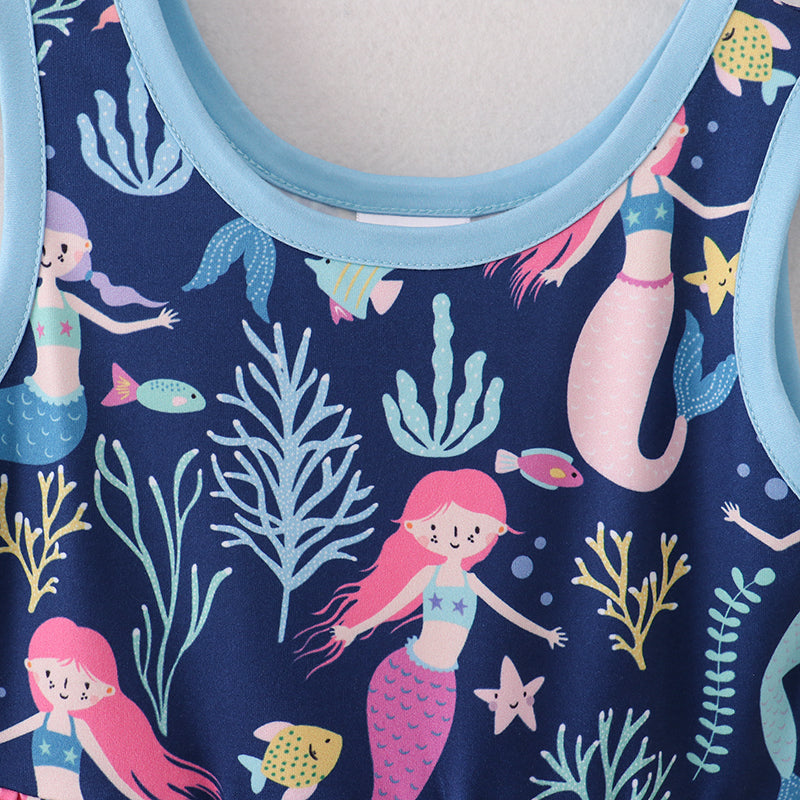 (In Stock A1-6-1)Girls Navy Mermaid Sleeveless Dress
