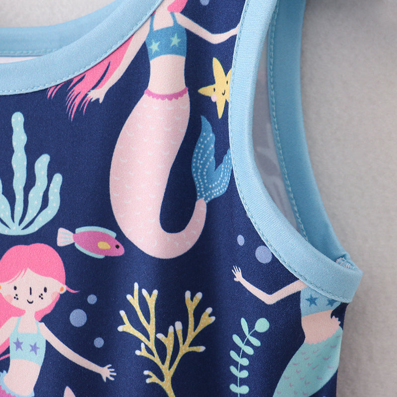 (In Stock A1-6-1)Girls Navy Mermaid Sleeveless Dress