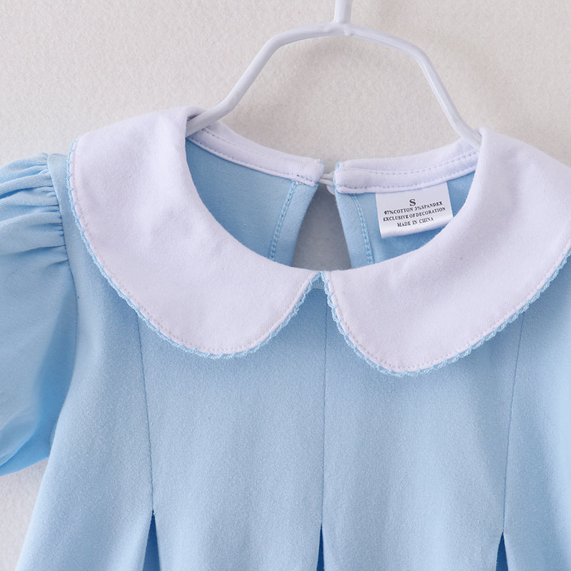 (In Stock A1-3-2)Girls Blue Minnie Embroidery Dress