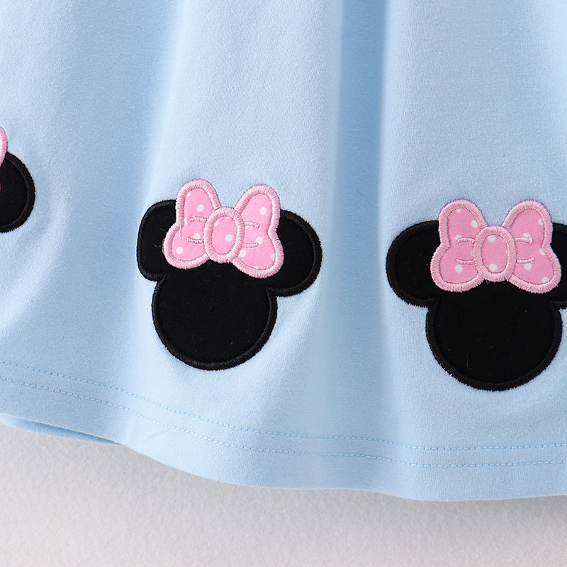 (In Stock)Girls Spring&Summer Blue Minnie Applique Dress