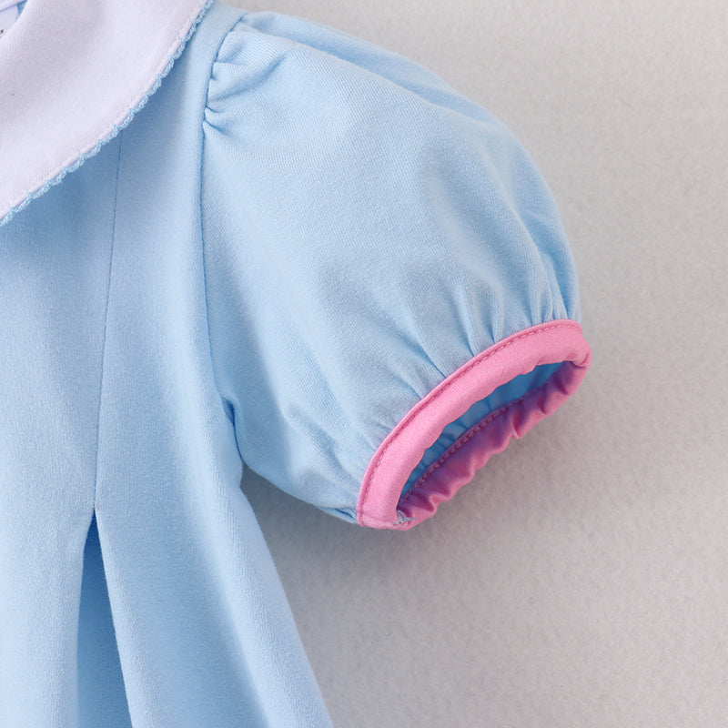 (In Stock A1-3-2)Girls Blue Minnie Embroidery Dress