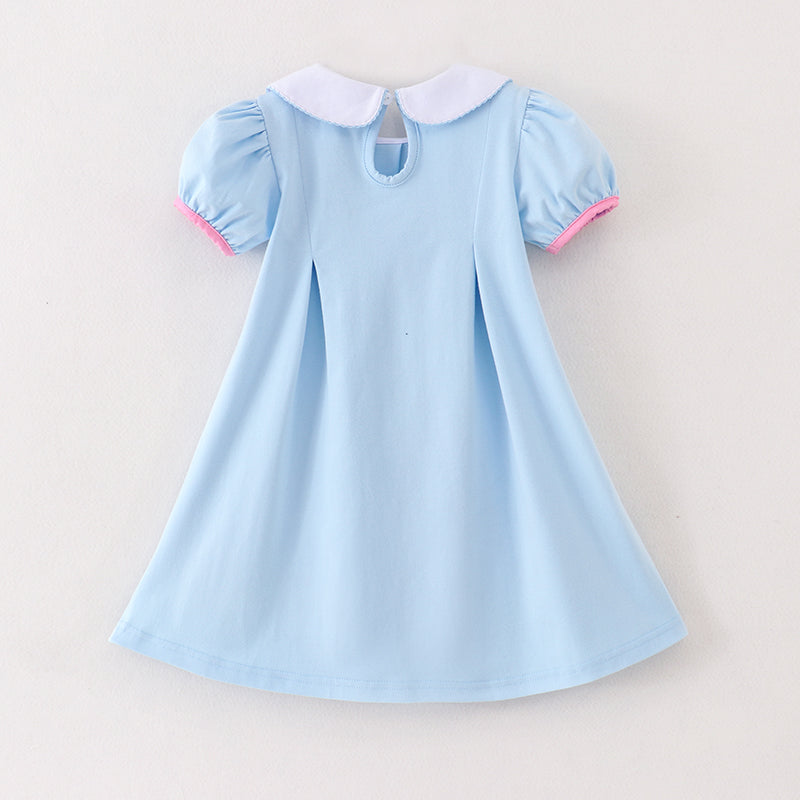 (In Stock A1-3-2)Girls Blue Minnie Embroidery Dress