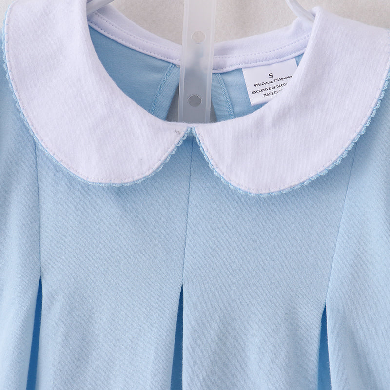 (In Stock A2-4-3)Girls Blue Minnie Embroidery Pink Shorts Set