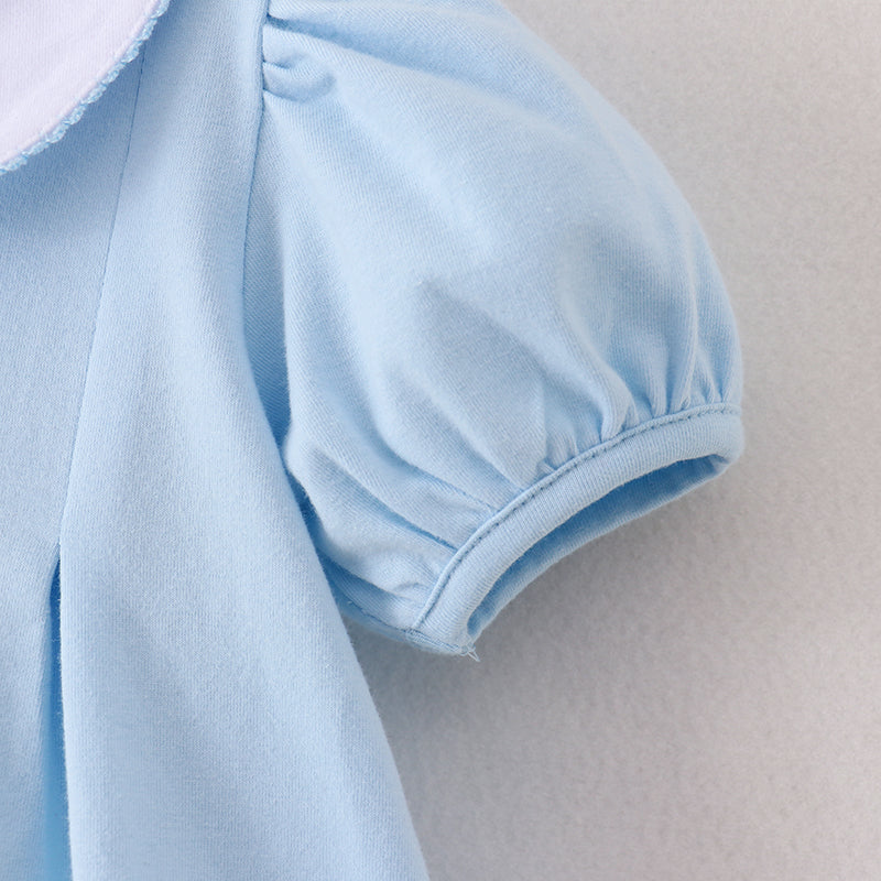 (In Stock A2-4-3)Girls Blue Minnie Embroidery Pink Shorts Set