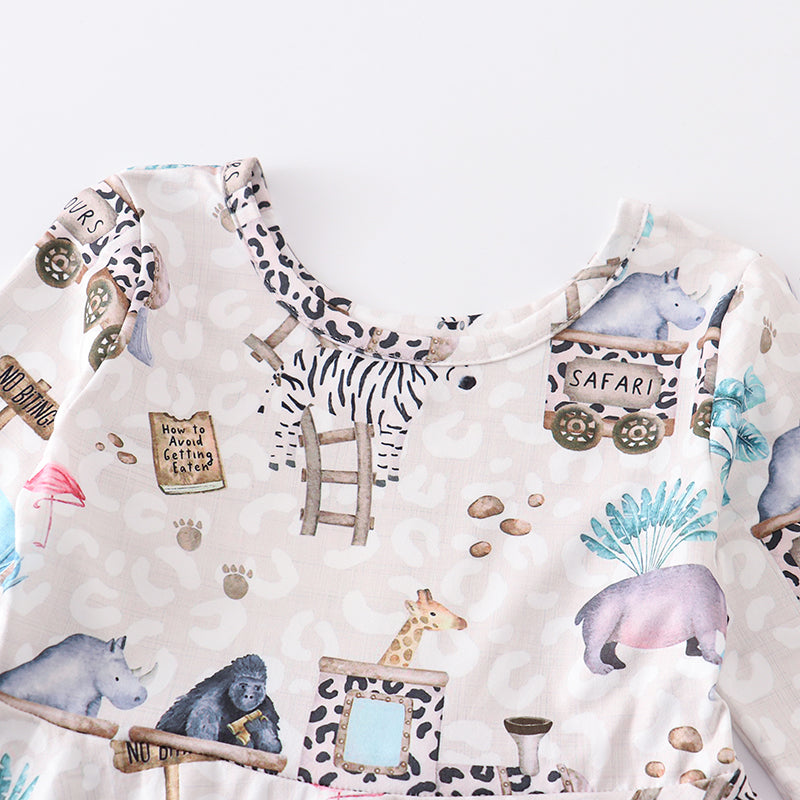 (In Stock E04-05-01)Girls Fall Animals Print Dress