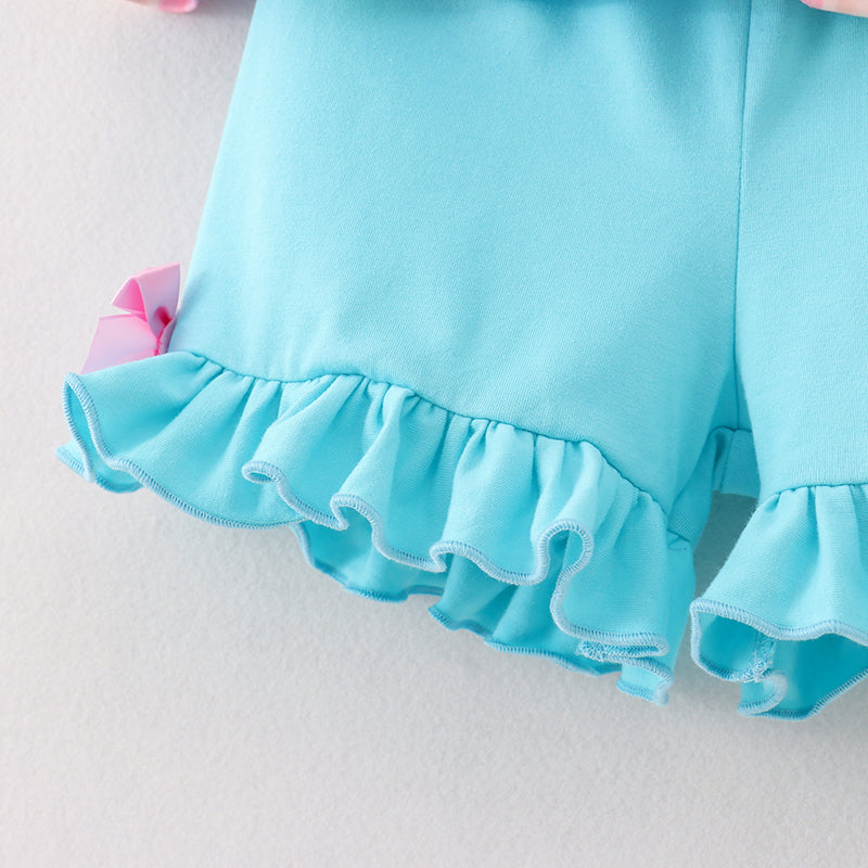 (In Stock)Girls Spring and Summer Rainbow Embroidery Smocked Shorts Set