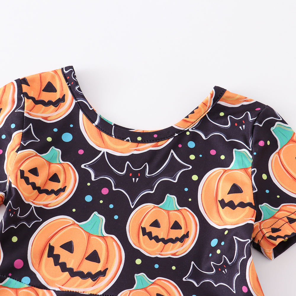 (In Stock)Girls Halloween Pumpkin Print Twirl Dress