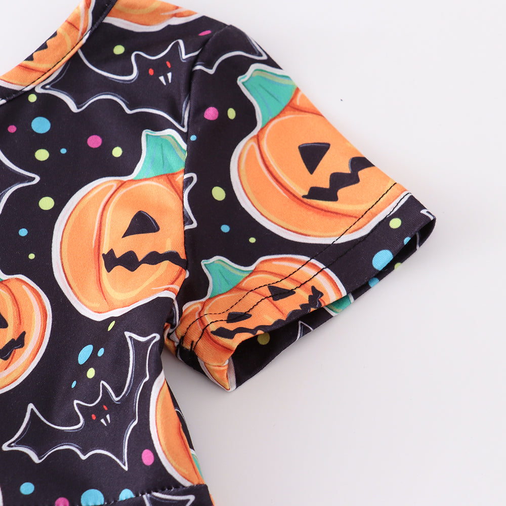 (In Stock)Girls Halloween Pumpkin Print Twirl Dress