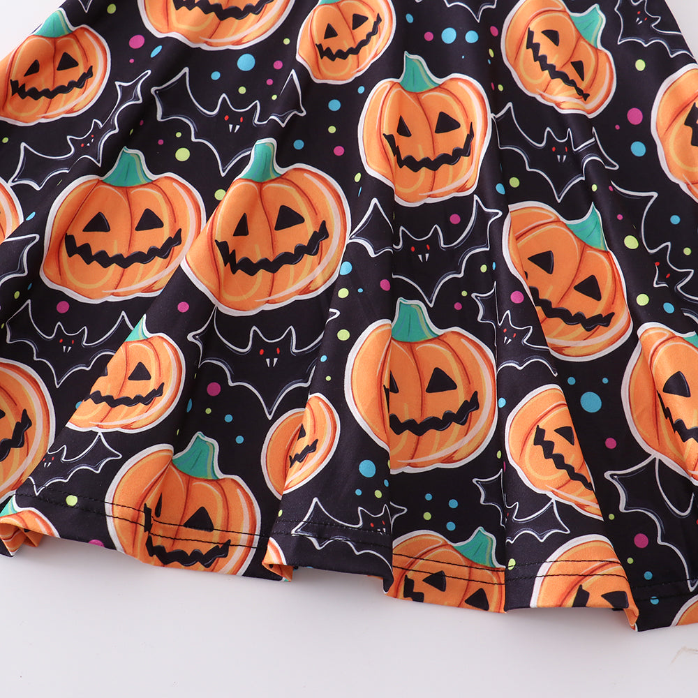(In Stock)Girls Halloween Pumpkin Print Twirl Dress