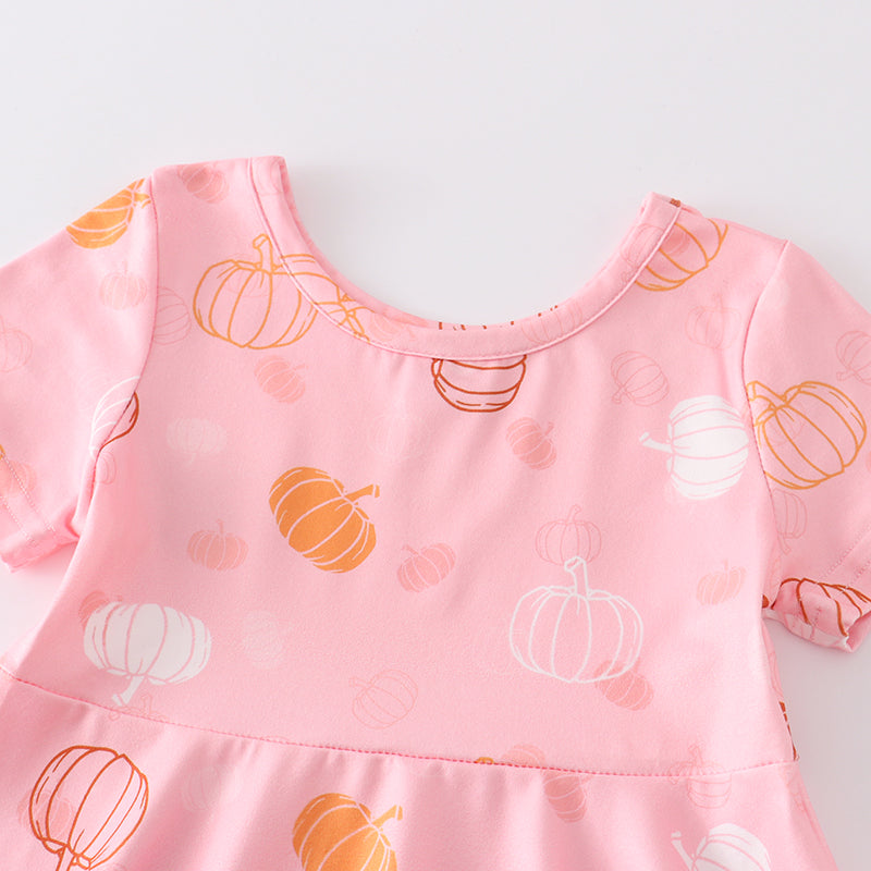 (Pre Order) Girls Fall Halloween Pink Pumpkin Twirl Dress