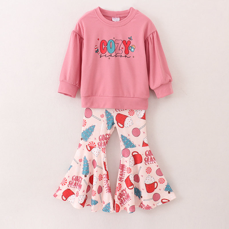 (In Stock E1-1-3)Girls Christmas COZY SEASON Print Outfit Set