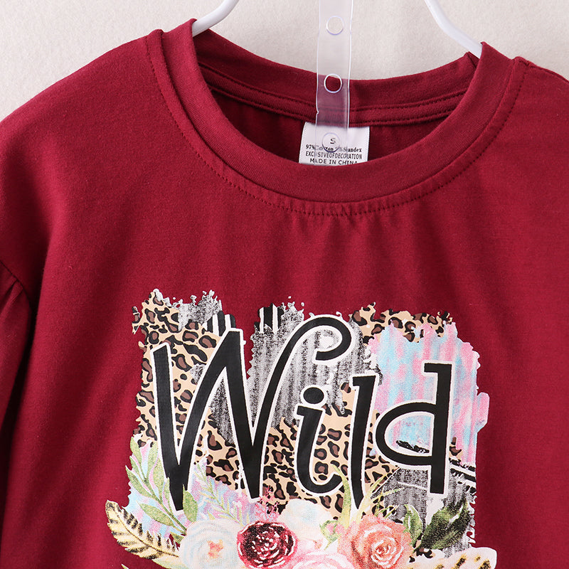 (In Stock E25-4-3)Fall Girls Leopard Print Skirt Set