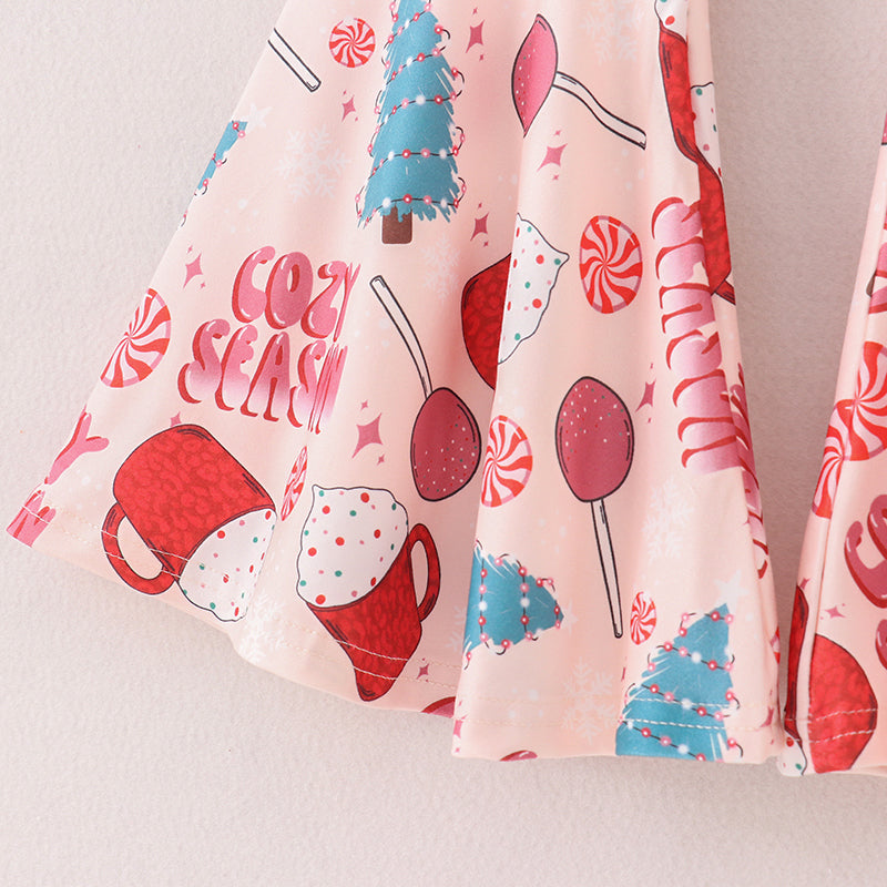 (In Stock E1-1-3)Girls Christmas COZY SEASON Print Outfit Set