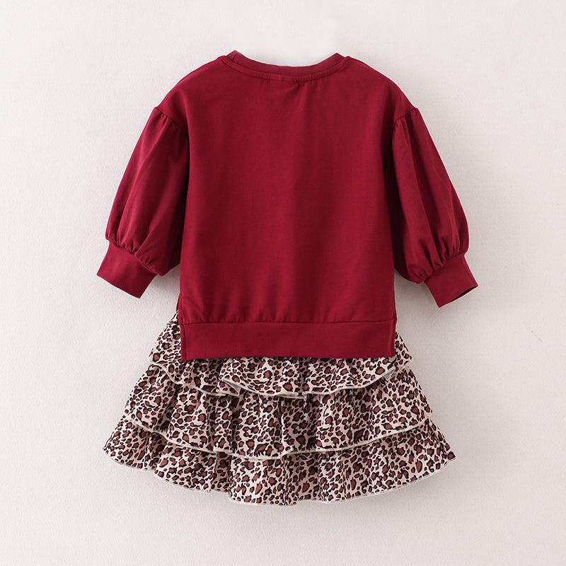 (In Stock E25-4-3)Fall Girls Leopard Print Skirt Set