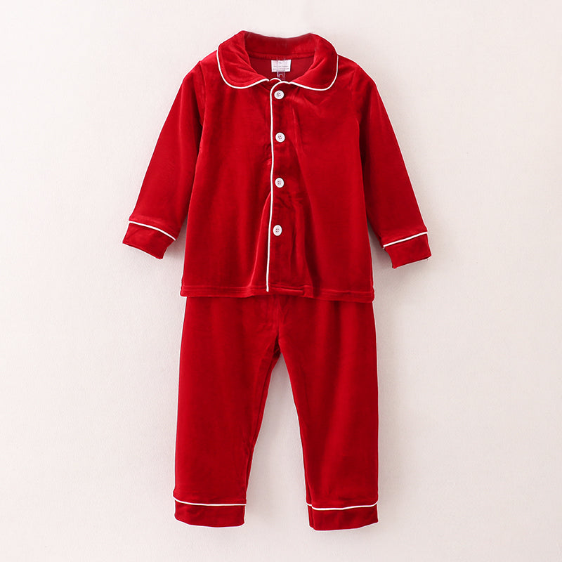 (In Stock E1-4-3)Boys Christmas Red Velvet Pajamas