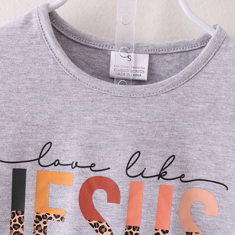 (In Stock E25-3-1)Fall Girls Grey Top Goat Suede Skirt Set