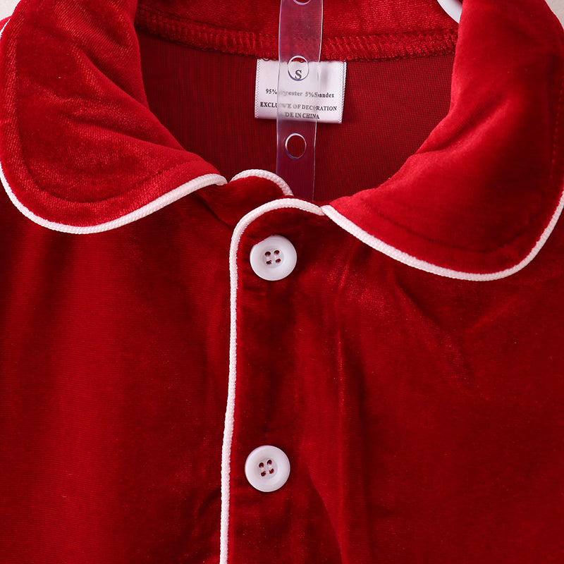 (In Stock E1-4-3)Boys Christmas Red Velvet Pajamas