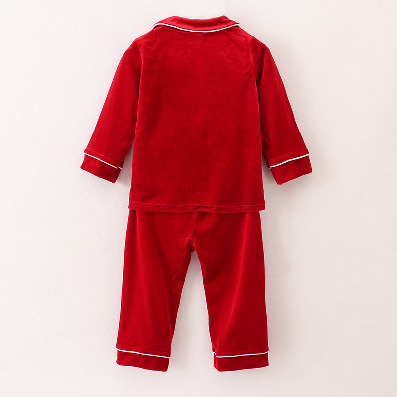 (In Stock E1-4-3)Boys Christmas Red Velvet Pajamas