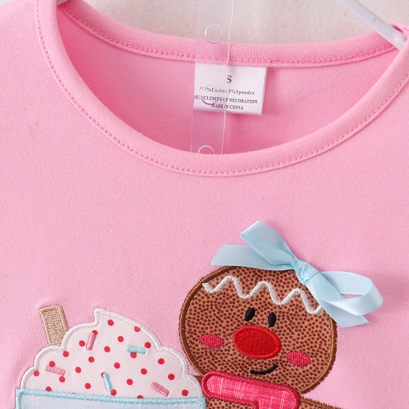 (In Stock G33-1-2)Girls Christmas Gingerbread Man Applique Dress Set