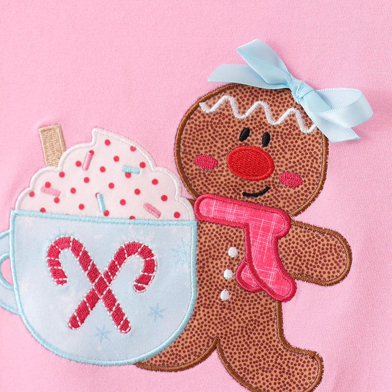 (In Stock G33-1-2)Girls Christmas Gingerbread Man Applique Dress Set