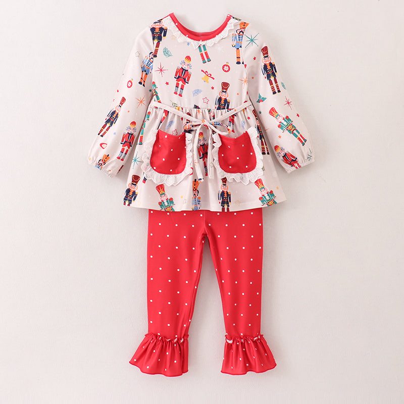 (In Stock E1-2-1)Girls Christmas Nutcracker Print Outfit Set