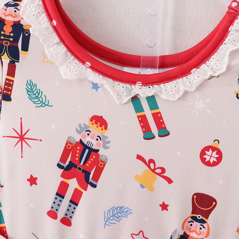 (In Stock E1-2-1)Girls Christmas Nutcracker Print Outfit Set