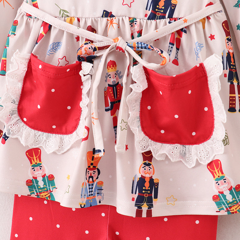 (In Stock E1-2-1)Girls Christmas Nutcracker Print Outfit Set