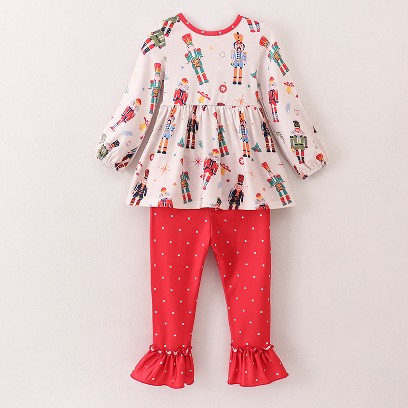 (In Stock E1-2-1)Girls Christmas Nutcracker Print Outfit Set