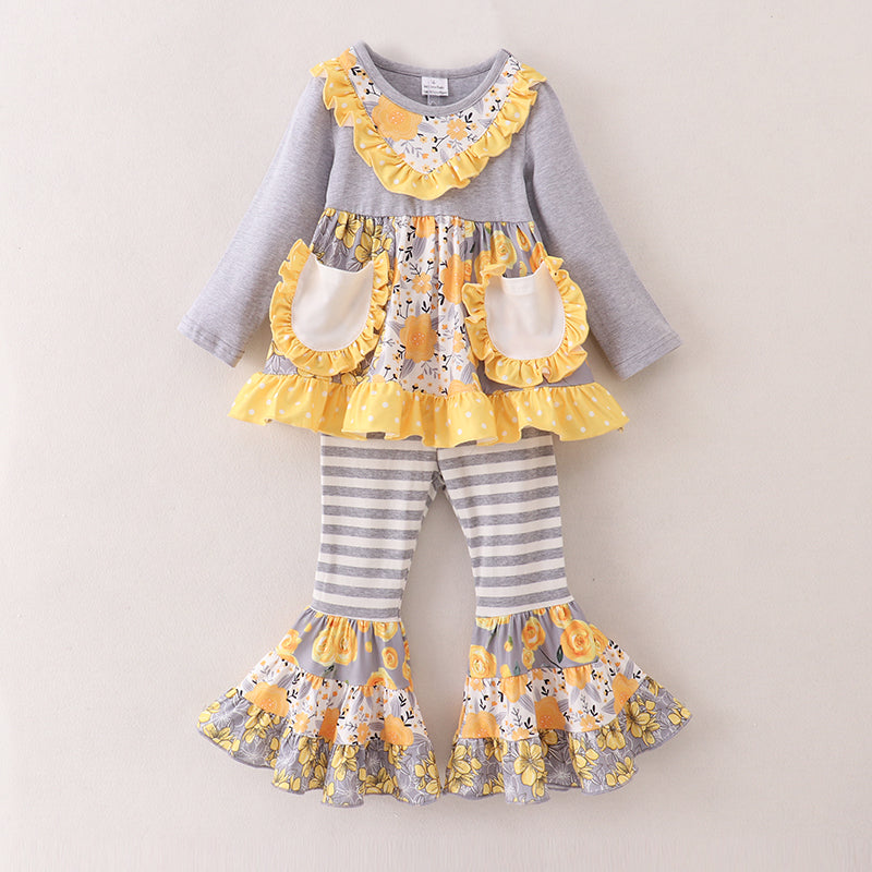 (In Stock E25-3-2)Fall Girls Floral Print Outfit Set