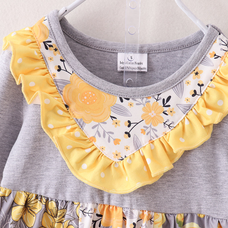 (In Stock E25-3-2)Fall Girls Floral Print Outfit Set